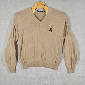 Vtg Bernette 100% Cotton 90s Knit Sweater Golf Embroidered USA Made Preppy